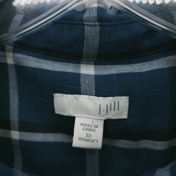 J. JILL Blue Plaid Check Double Fabric Tunic Shirt Button Up 100% Cotton Size 1X - Picture 8 of 11
